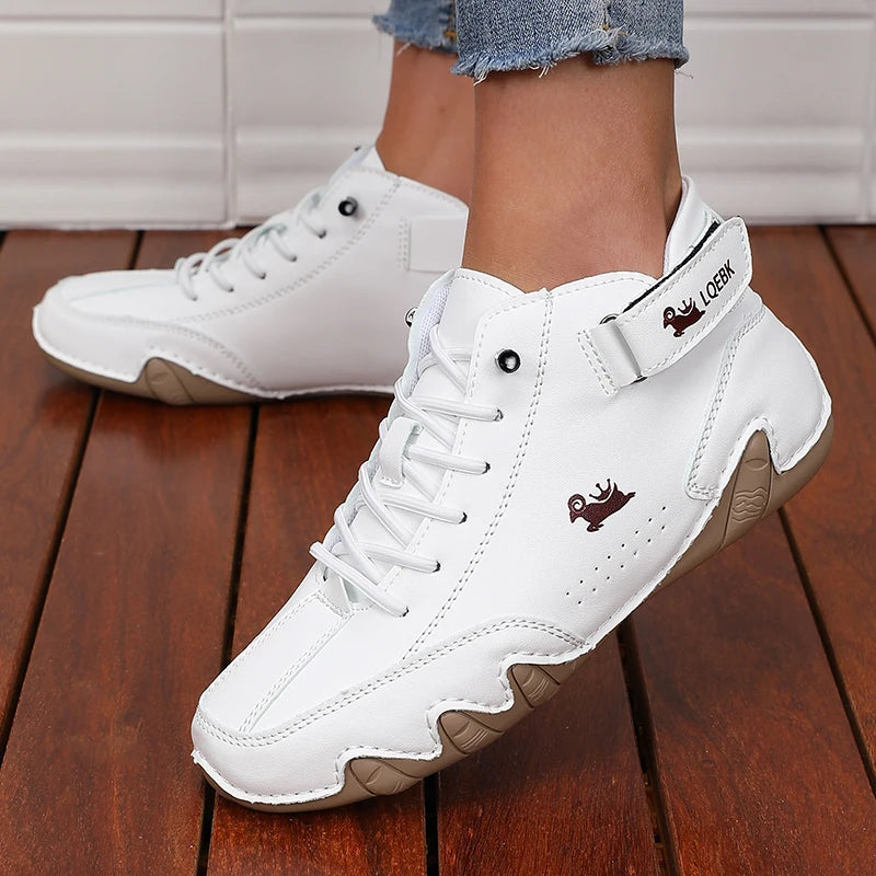 AZGB Women's Waterproof Flat Ankle Boots – Lace-Up Casual Women's Ankle Boots Axl WHITE 36