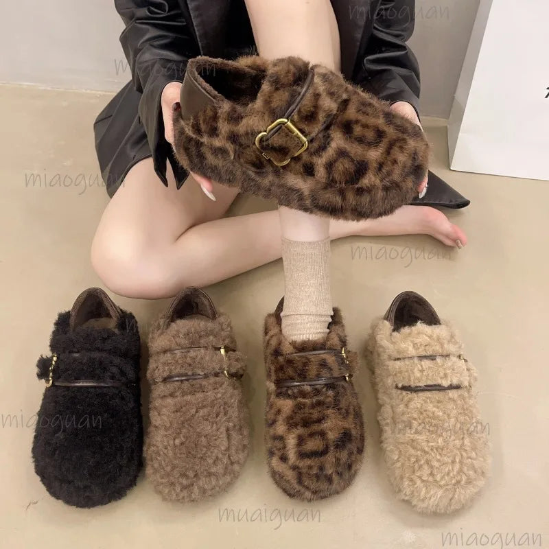 Women's Furry Slip-On Loafers | Plush Lined Warm Flat Shoes Slip-On Flat Shoes Axl
