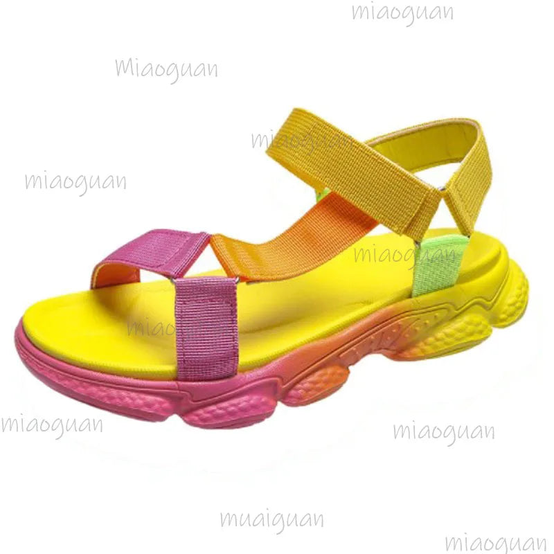 Women's Colorful Platform Roman Sandals | Velcro Beach Flats Women's Platform Sandals Axl