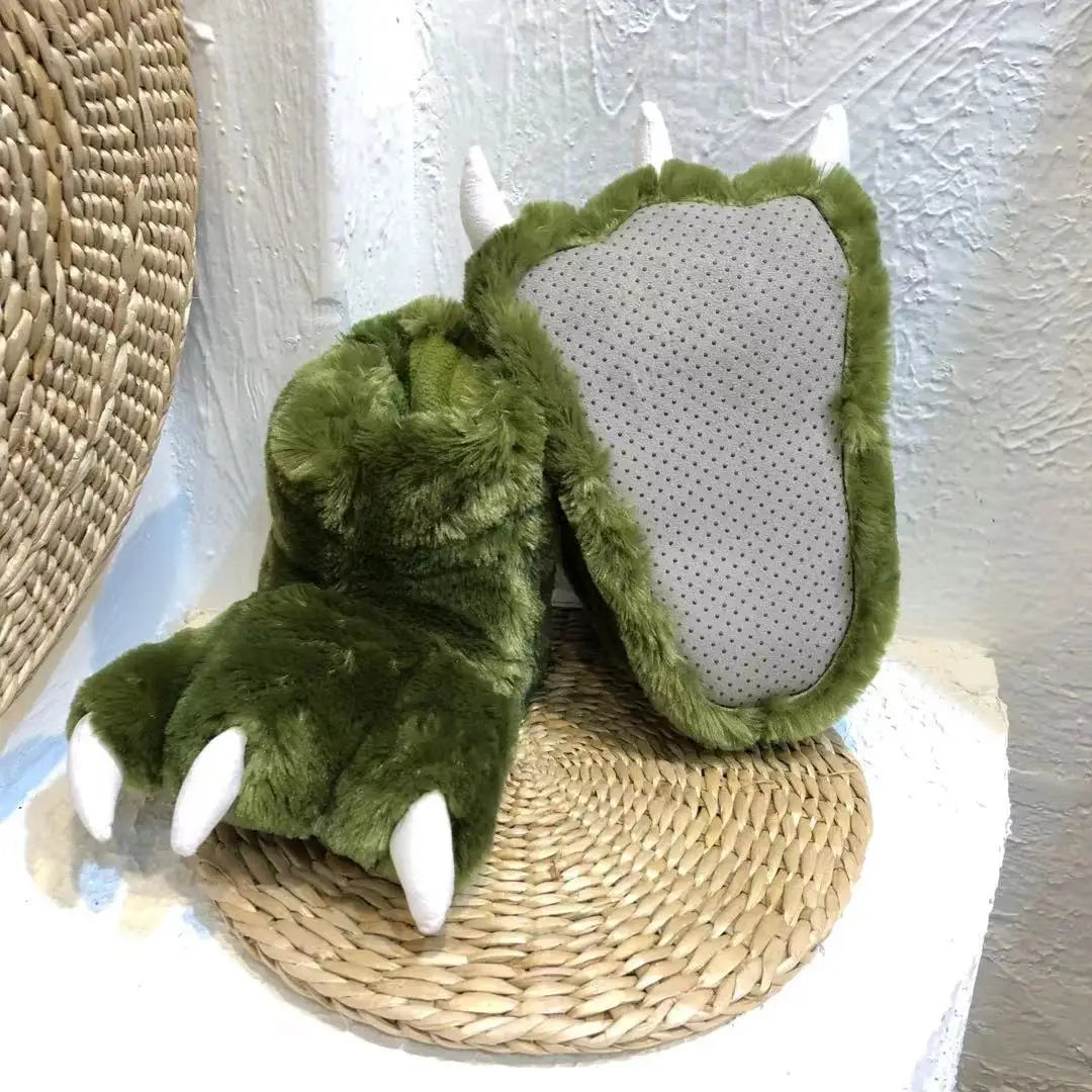 Women's Fluffy Animal Paw Slippers | Soft Faux Fur Indoor Slides Novelty Indoor Slippers Axl