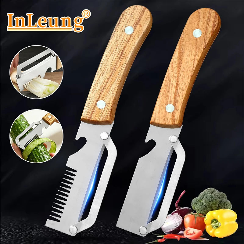 3-in-1 Stainless Steel Peeler Slicer & Bottle Opener Wood Handle Vegetable Peeler Axl