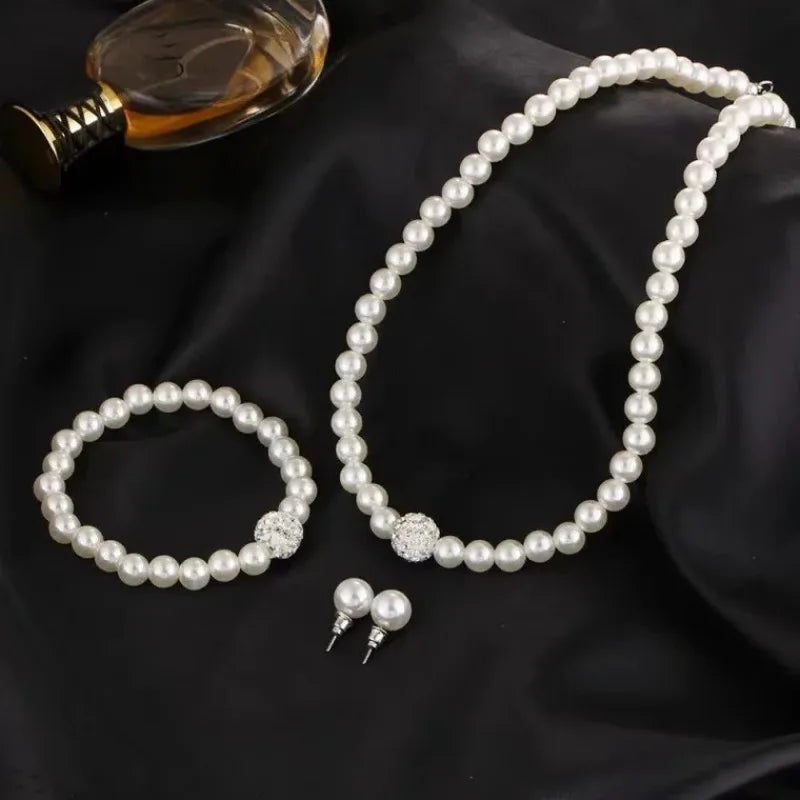 3-Piece Imitation Pearl Bridal Jewelry Set – Necklace, Bracelet & Studs Bridal Jewelry Set Axl