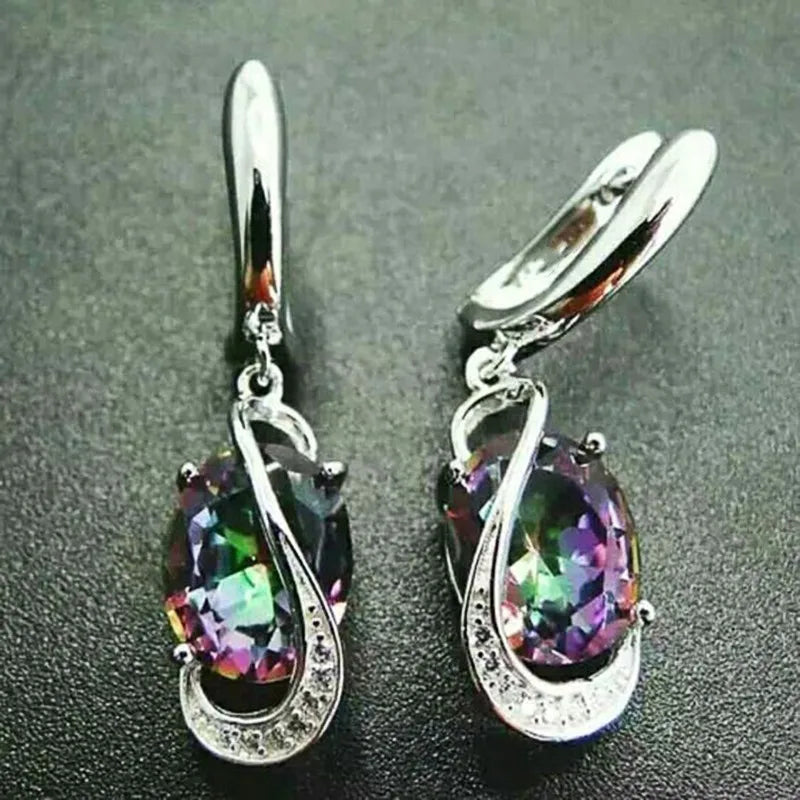 Huitan Colored CZ Dangle Earrings | Bridal Wedding Jewelry Dangle Earrings Axl