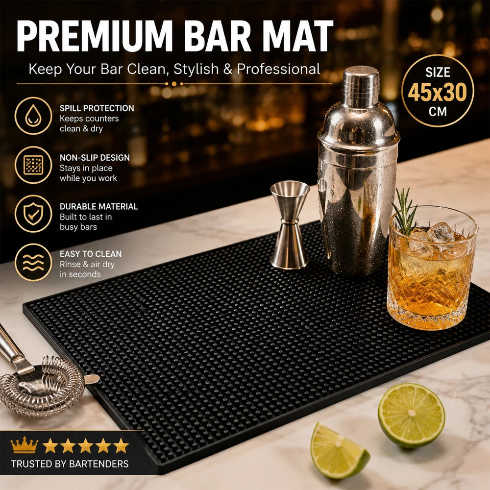 Leeseph Black Bar Spill Mat 17.7x11.8 in – Non-Slip PVC Bar Spill Mat Axl