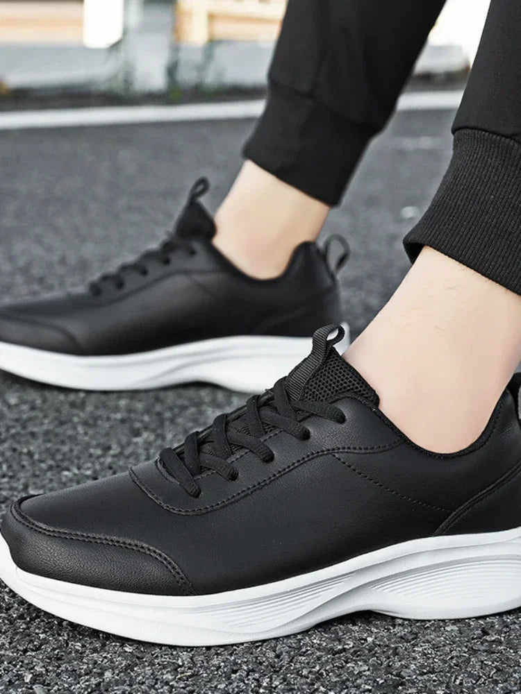 YBQJOO Men's PU Leather Casual Sneakers | Non-Slip Lace-Up Casual Sneakers Axl
