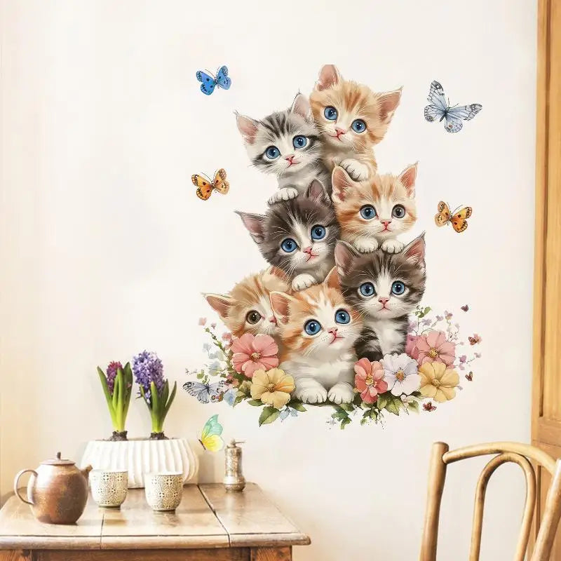 Cat Flower Butterfly Wall Stickers – Nursery & Home Decals Wall Decals Axl