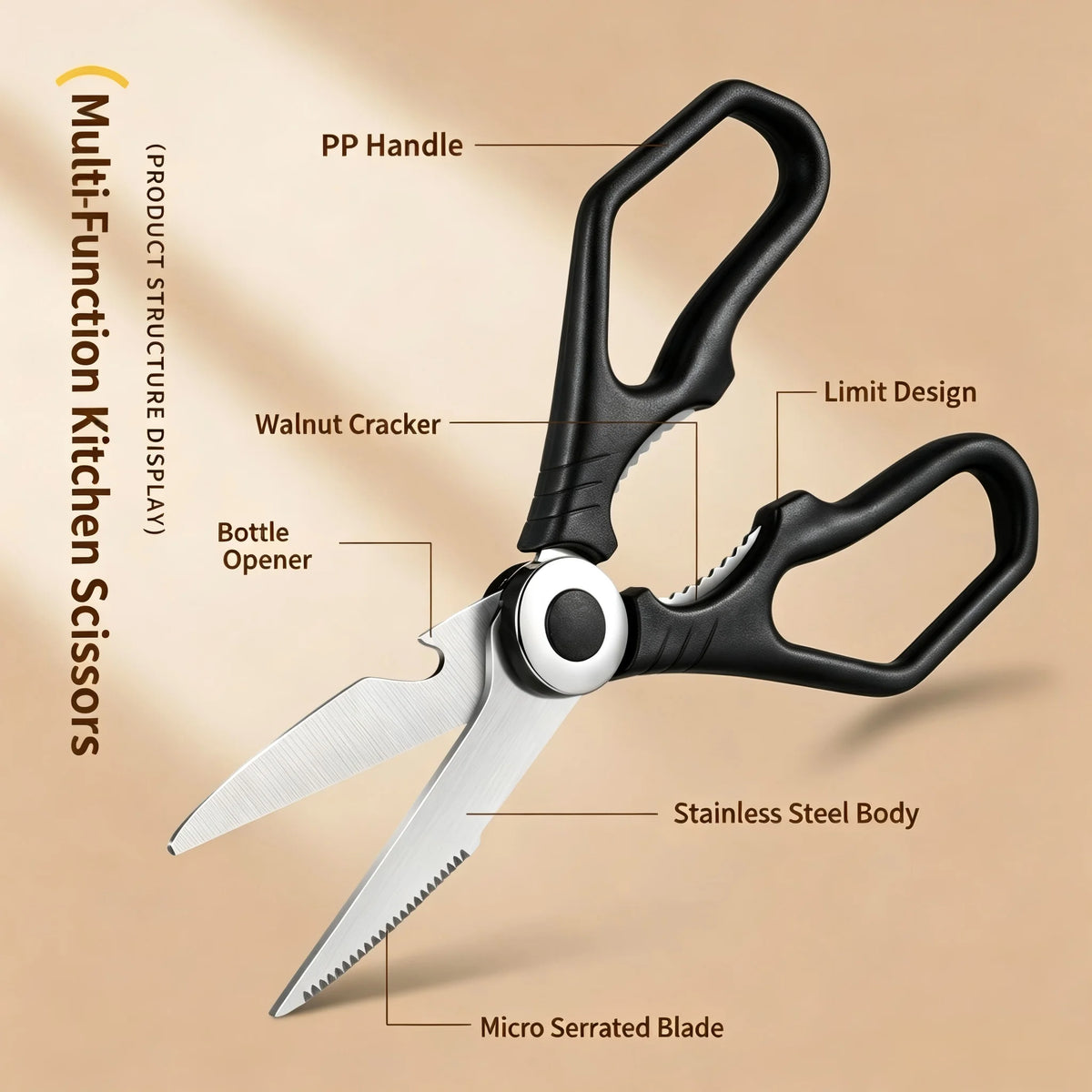 PLYS Stainless Steel Kitchen Scissors | Multifunctional Shears Kitchen Scissors Axl