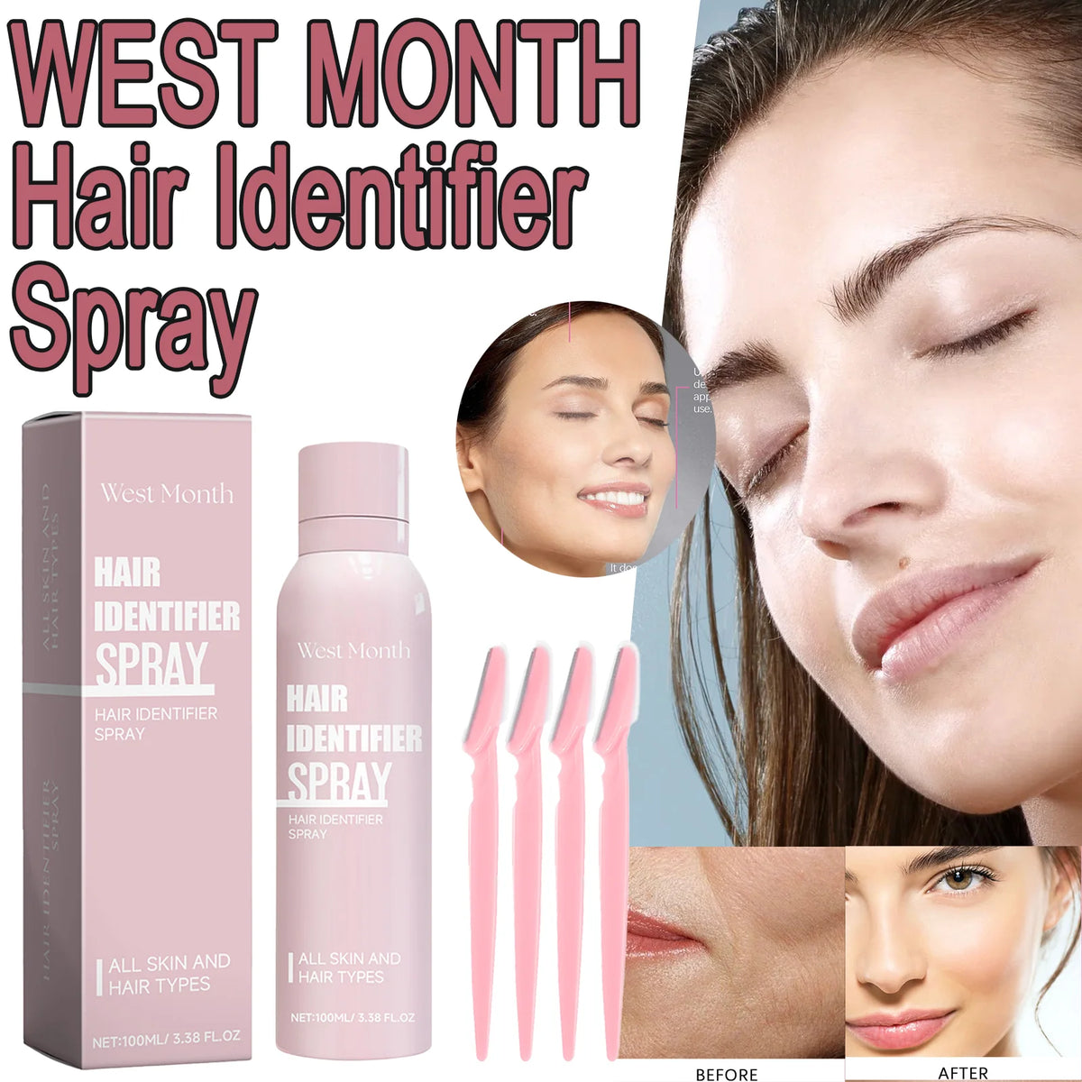 WEST MONTH 100ml Hair Removal Spray + 4 Shavers | Unisex Hair Removal Spray Axl