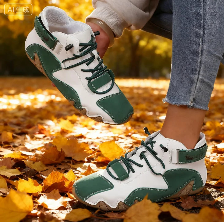 ZULIWAGN Women's Leather Lace-Up Ankle Boots – Lightweight Leather Ankle Boots Axl White green 36
