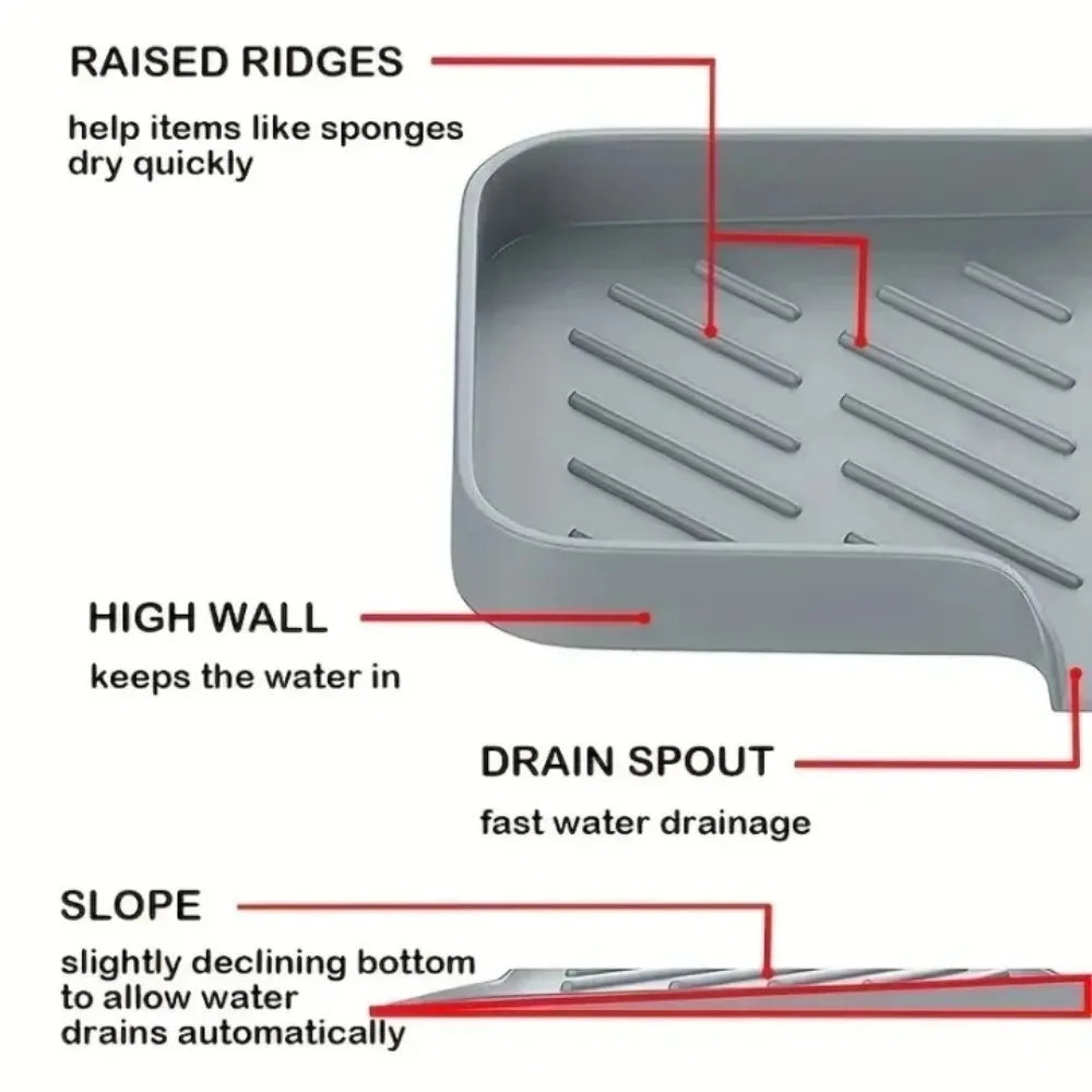 Silicone Sink Tray with Drain | Soap & Sponge Holder Sink Organizer Tray Axl