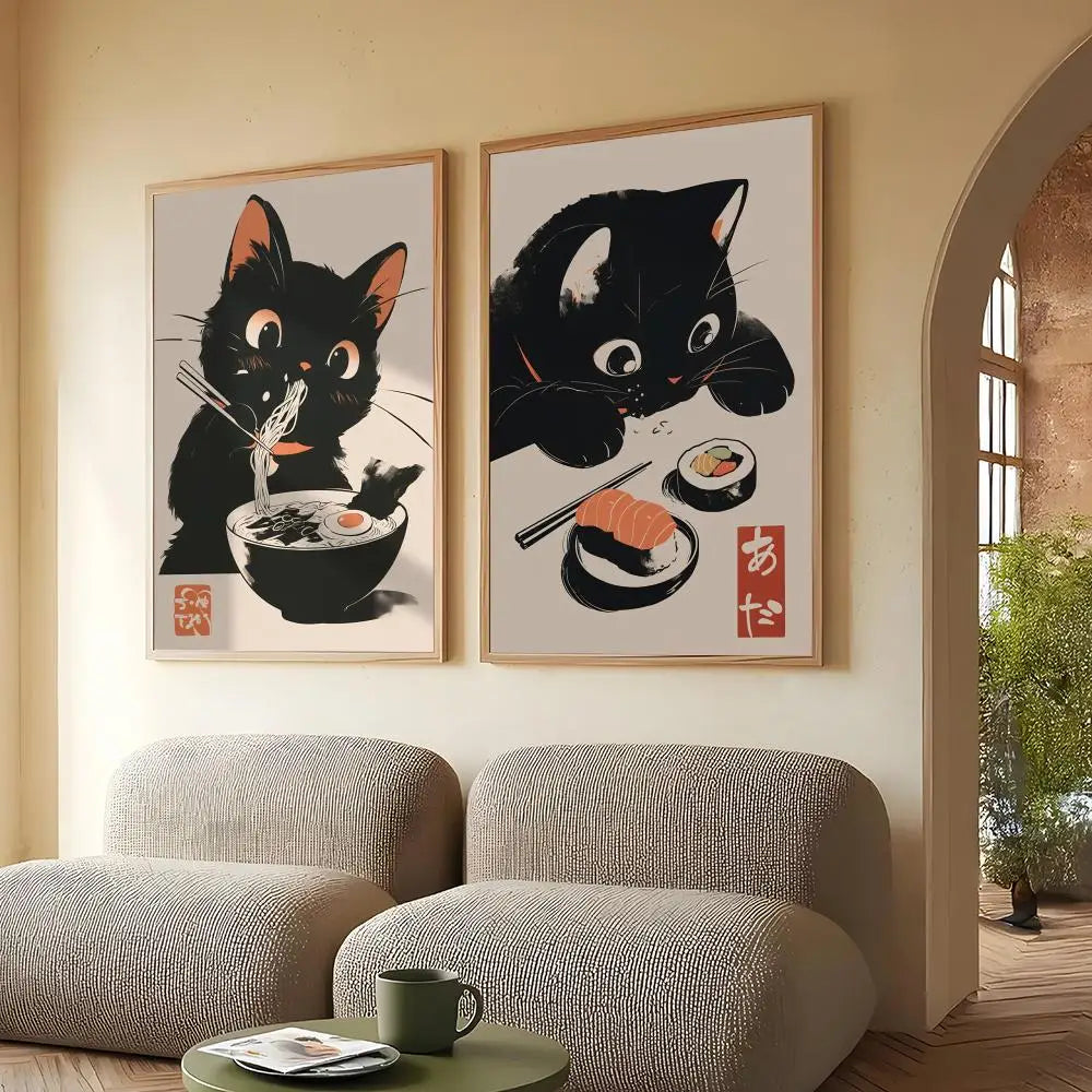 Retro Black Cat Canvas Wall Art Poster | HD Print Home Decor Canvas Wall Art Axl