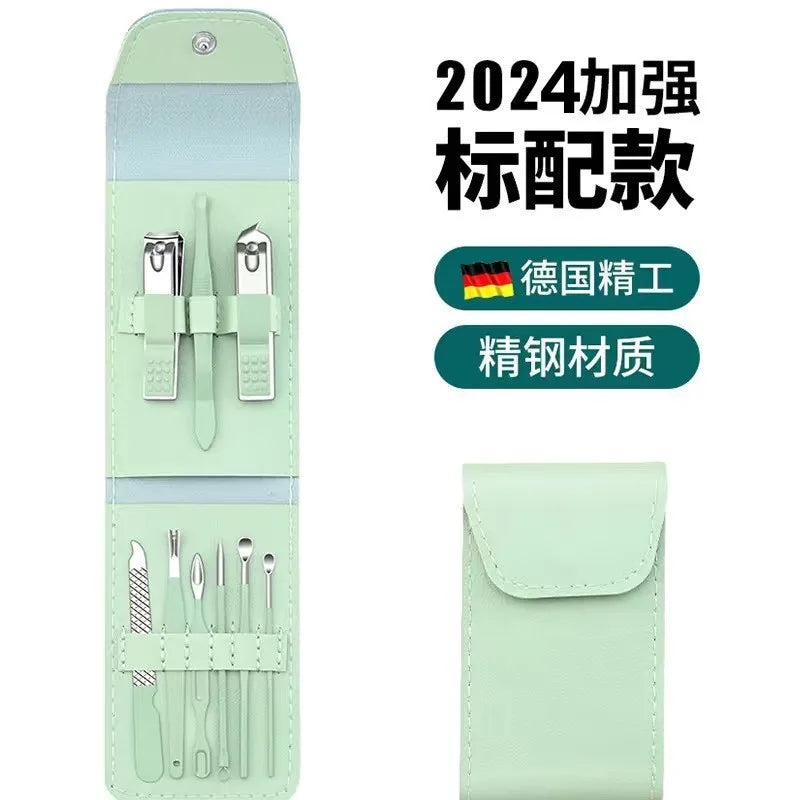 Stainless Steel Nail Clipper & Cuticle Remover Manicure Set Nail Care Set Axl 9-piece green pack