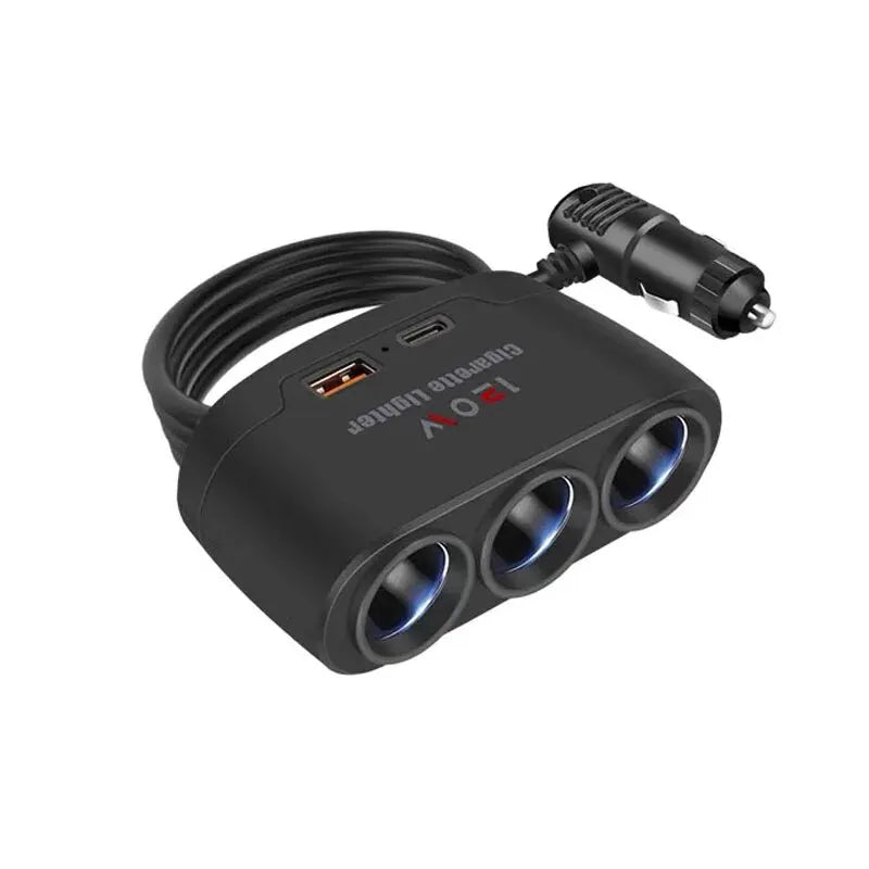 120W Car Charger Adapter – 3-Port USB + PD 12V/24V Universal Car Charger Adapter Axl CH34