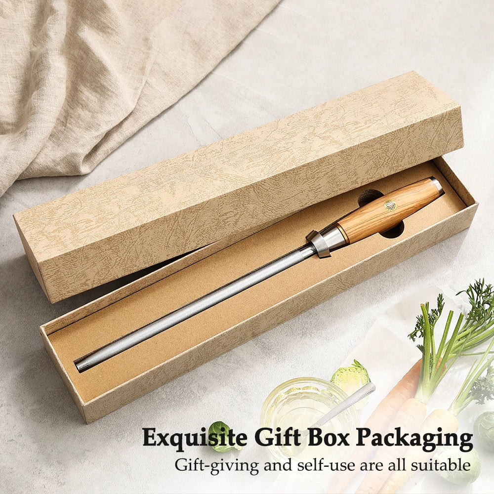 XINZUO Diamond Knife Sharpening Rod | Olive Wood Handle Knife Sharpening Rod Axl