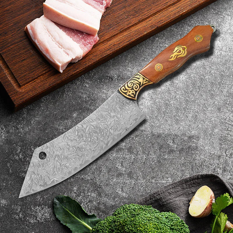 Damascus Steel Chef Knife – Wood Handle & Gift Box | InLeung Damascus Chef Knife Axl