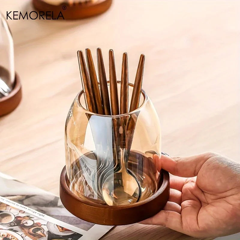 KEMORELA Glass Utensil Storage Jar with Tray – Kitchen Organizer Utensil Storage Organizer Axl