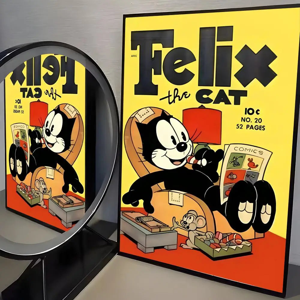 Felix the Cat Self-Adhesive Wall Poster | Cartoon Art Sticker Wall Art Sticker Axl Black5 40X60cmNoframe