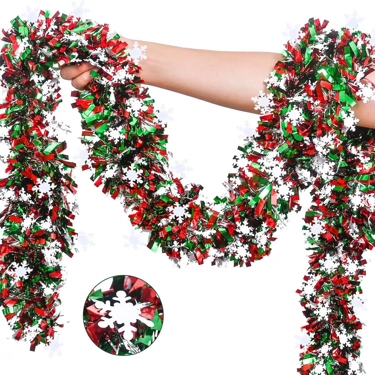 2M Christmas Snowflake Tinsel Garland | Metallic Xmas Decor Christmas Tinsel Garland Axl