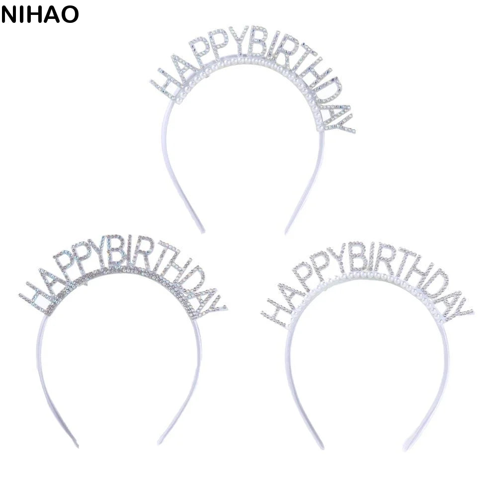 Rhinestone Crown Happy Birthday Headband – Queen Hair Hoop Birthday Headband Axl