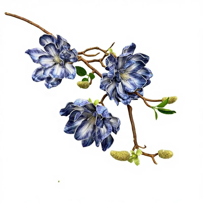 3-Pack Artificial Magnolia Branches – Large 3-Head Floral Stems Artificial Flower Branch Axl