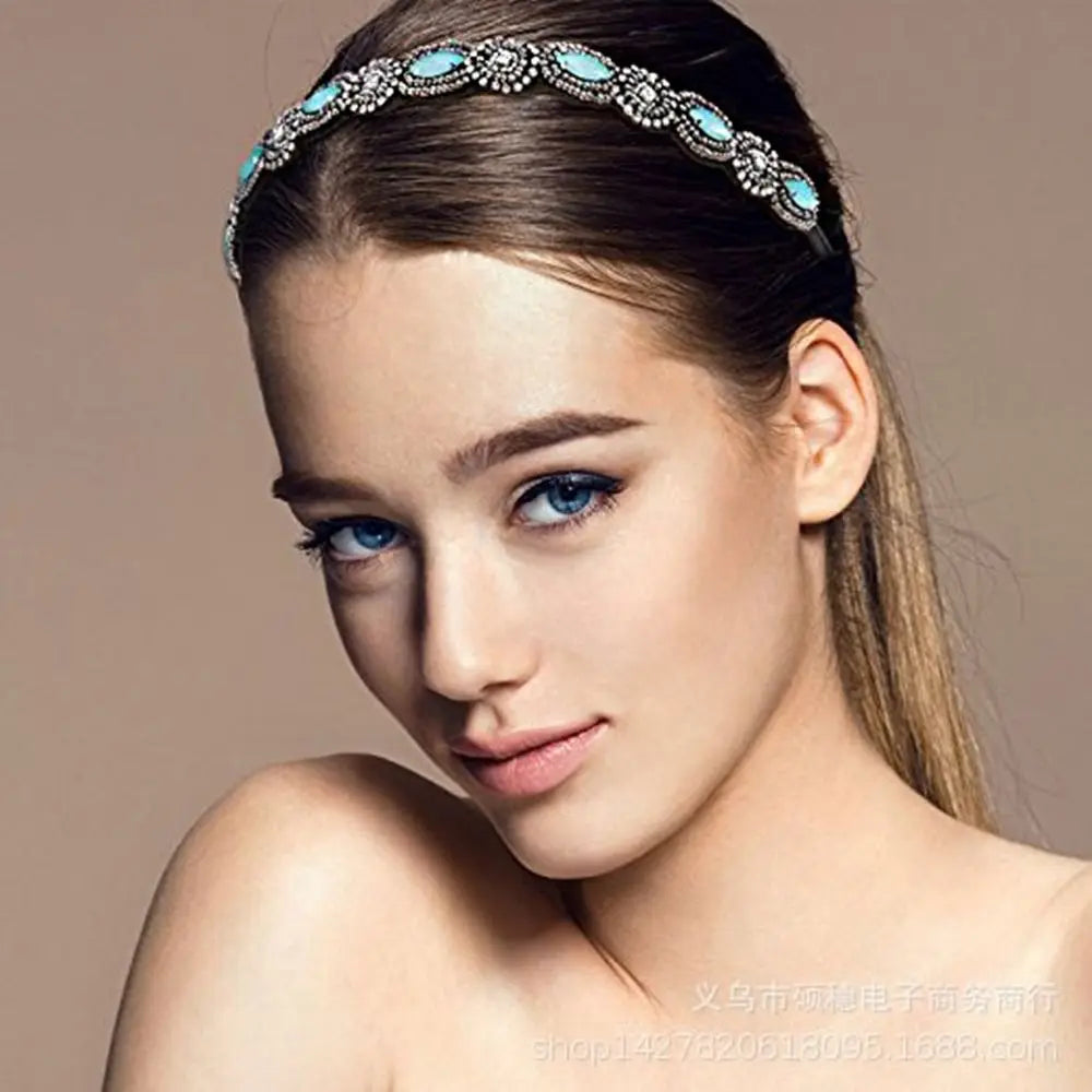 Rhinestone Beaded Headband – Bohemian Elastic Hair Band Beaded Headband Axl