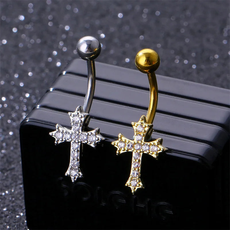 Cross Belly Button Ring – Stainless Steel Navel Piercing Jewelry Belly Button Ring Axl
