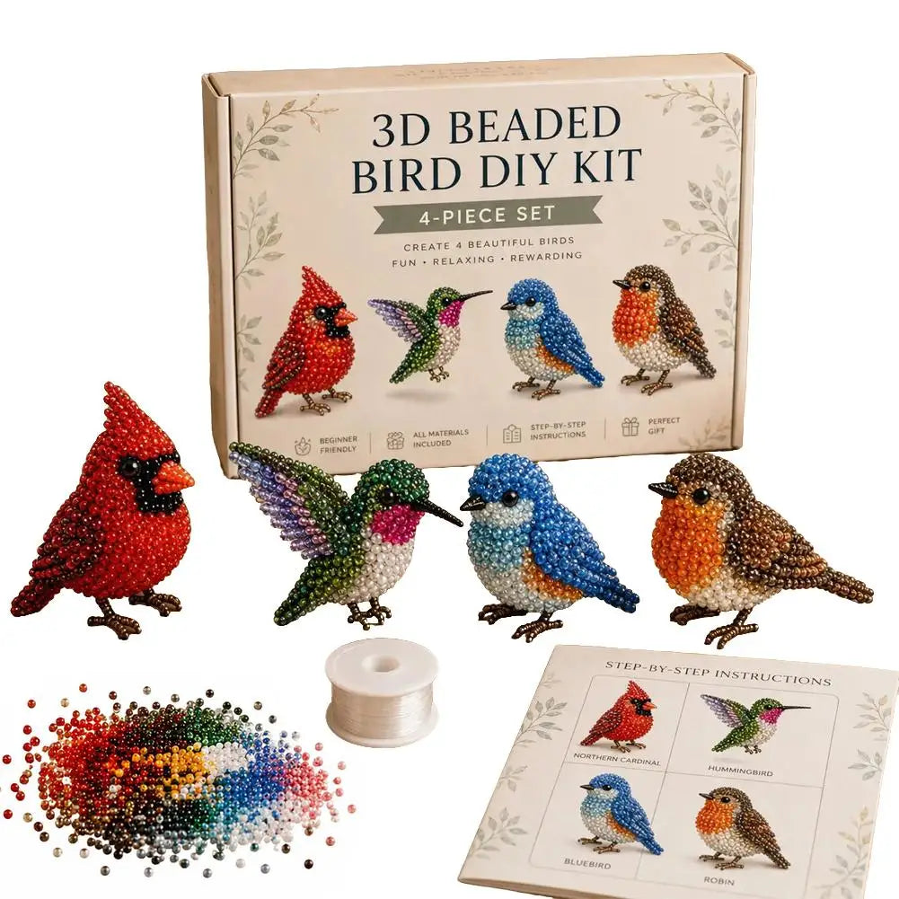 3D Bead Art Animal DIY Kit – 4-Piece Beadwork Craft Set Bead Craft Kit Axl A