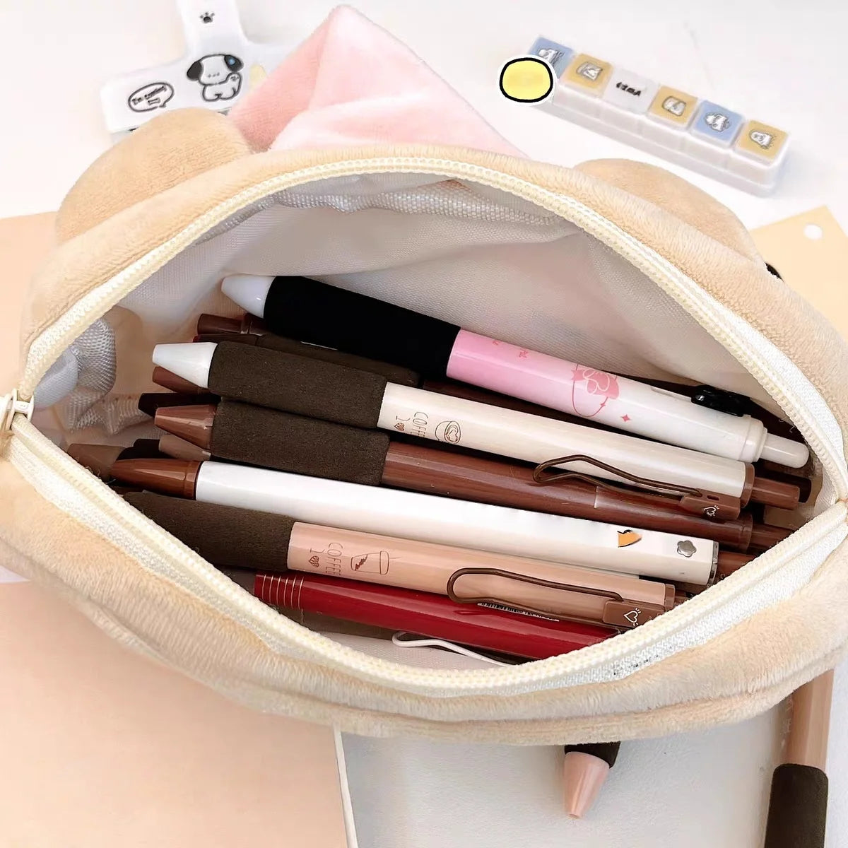Cute Sleepy Bear Plush Pencil Pouch | Large Capacity Pen Bag Plush Pencil Pouch Axl