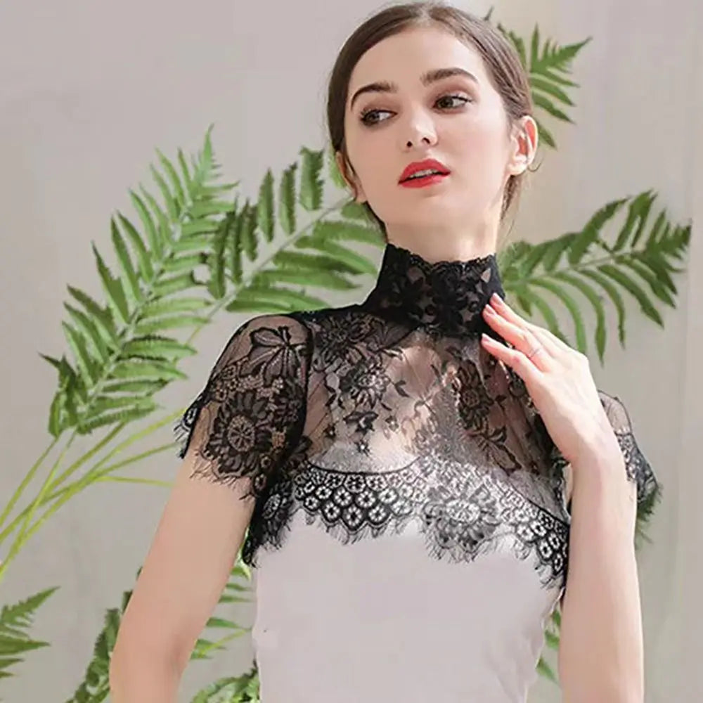 Women's Lace Detachable Fake Collar – Embroidered Lapel Scarf Detachable False Collar Axl Black-XL