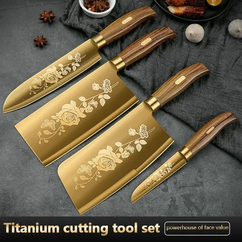 Gold-Plated Titanium Kitchen Cleaver – Sharp Stainless Steel Knife Kitchen Cleaver Knife Axl