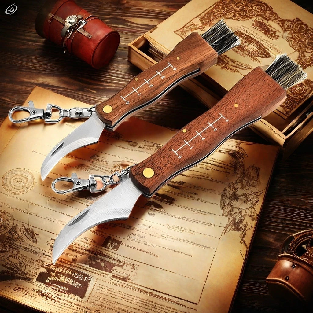 Mushroom Foraging Folding Knife – Rosewood Handle & Brush EDC Folding Foraging Knife Axl