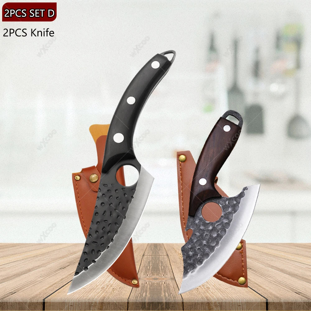 WXCOO Hand Forged Stainless Steel Boning & Chef Knife Kitchen Chef Knife Axl 2PCS D