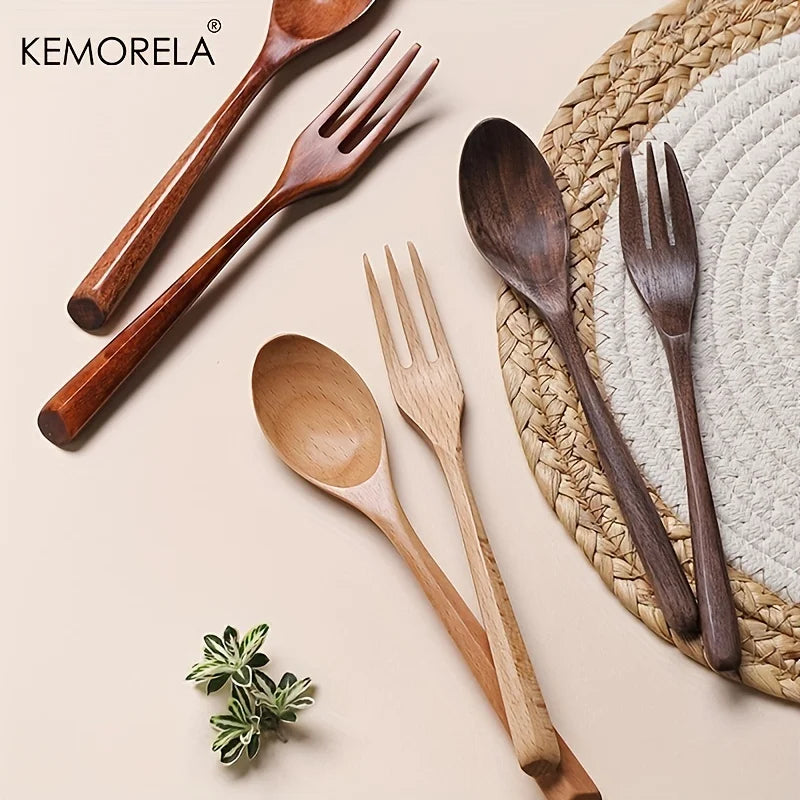 KEMORELA Wooden Spoon & Fork Set – Eco-Friendly Korean Tableware Wooden Cutlery Set Axl