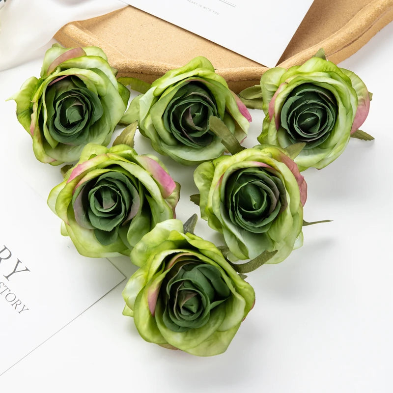 Artificial Silk Roses 10 Pcs – Wedding Bouquet & Home Décor Artificial Silk Flowers Axl green
