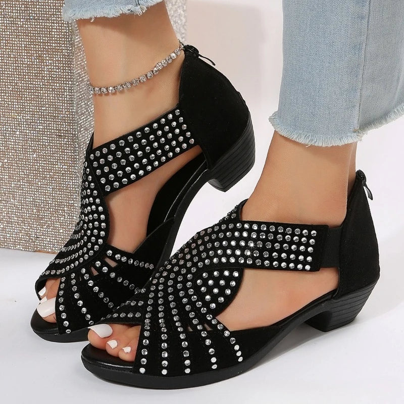 Women's Rhinestone Peep Toe Platform Sandals | Soft Sole Women's Platform Sandals Axl