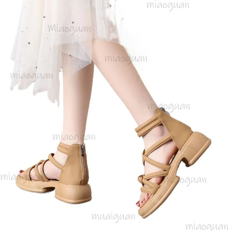 Women's Roman Wedge Sandals – Zip Open Toe 5cm Heel Wedge Sandals Axl