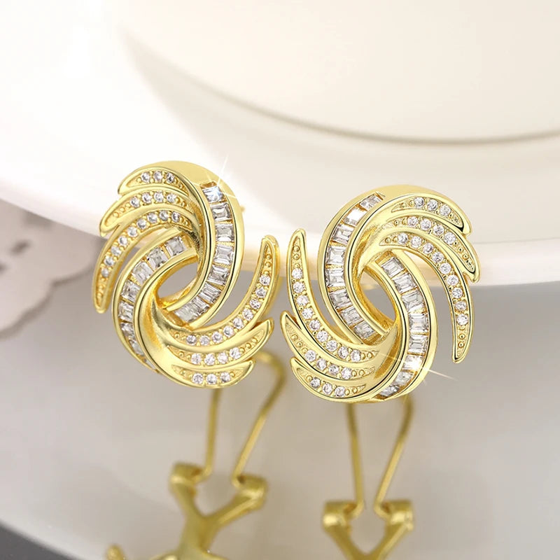 Huitan Gold Cubic Zirconia Stud Earrings | Geometric Fashion Stud Earrings Axl