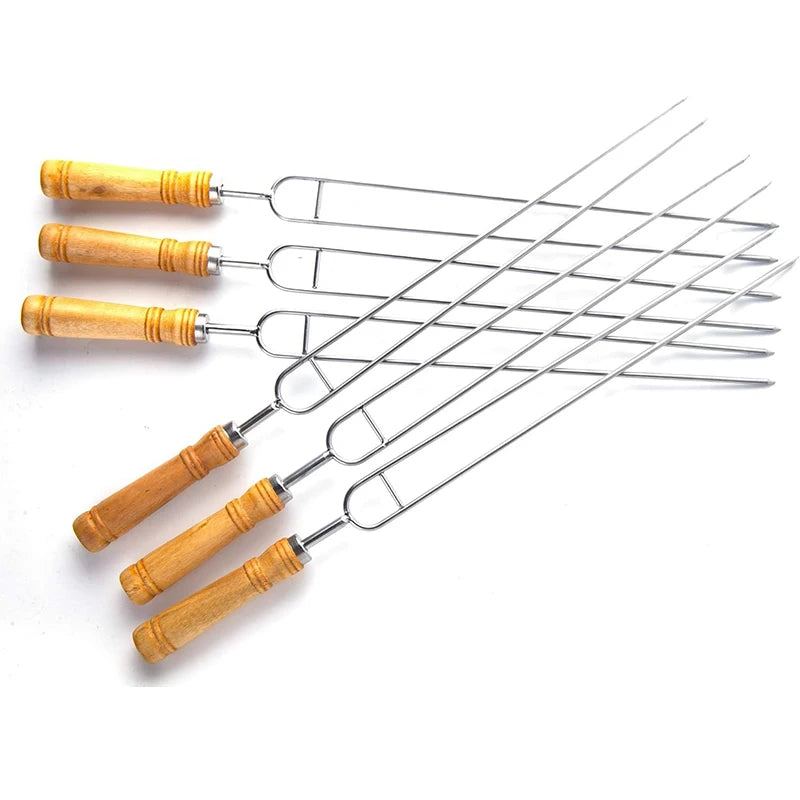 Double Prong BBQ Skewers – U-Shaped Stainless Steel Grilling Forks BBQ Grilling Skewers Axl