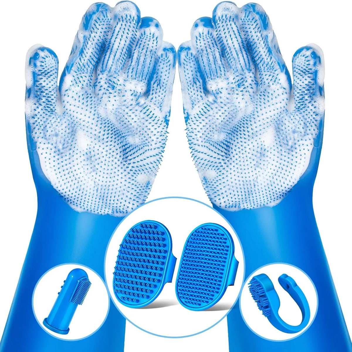 6-Piece Pet Grooming Kit – Dog & Cat Bath Gloves & Brush Pet Grooming Kit Axl six-piece set