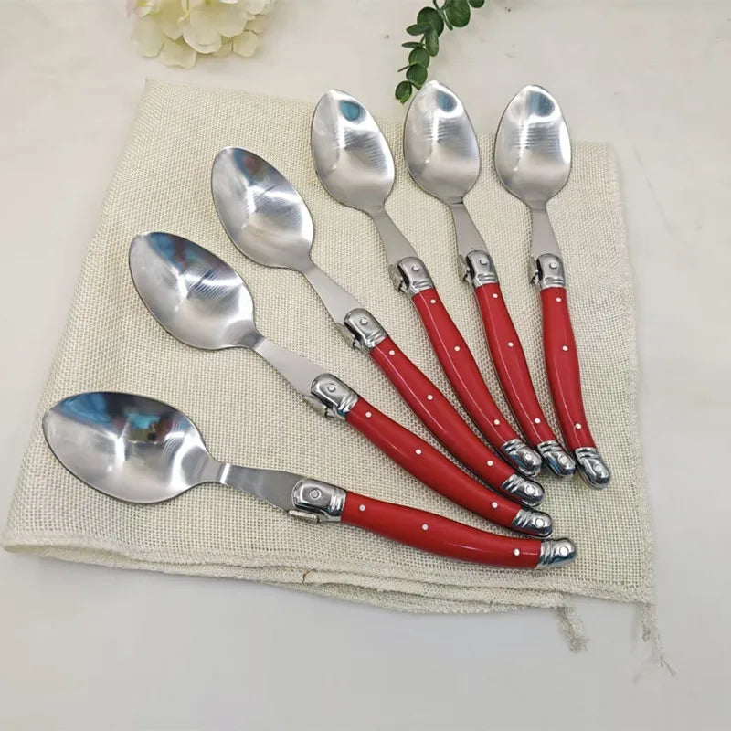 6-Piece Red Handle Stainless Steel Soup Spoons – Dinner Spoon Set Dinner Spoon Set Axl 6pcs Red Spoon