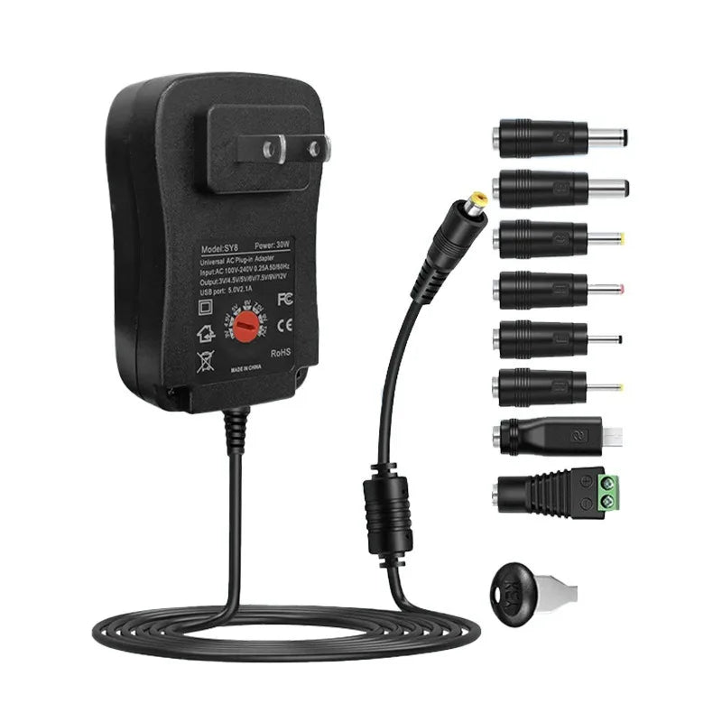 30W Adjustable Universal Power Adapter 3V–12V + USB | US EU UK AU Universal Power Adapter Axl