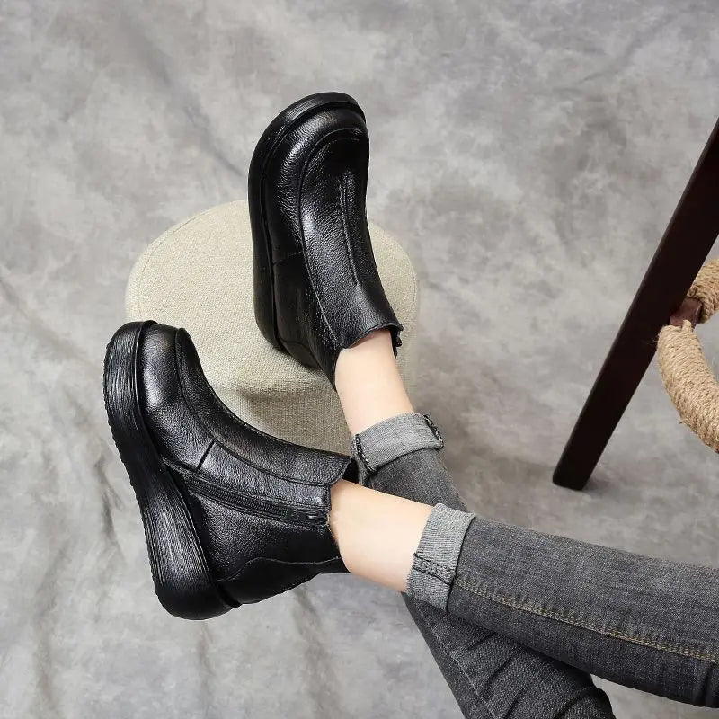 Lorilury Women's Waterproof Leather Fur-Lined Ankle Boots Women's Ankle Boots Axl