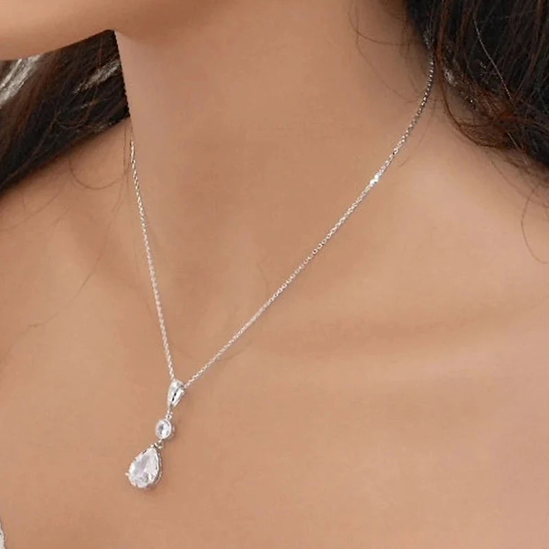 Huitan Water-Drop Cubic Zirconia Pendant Necklace | Bridal Pendant Necklace Axl