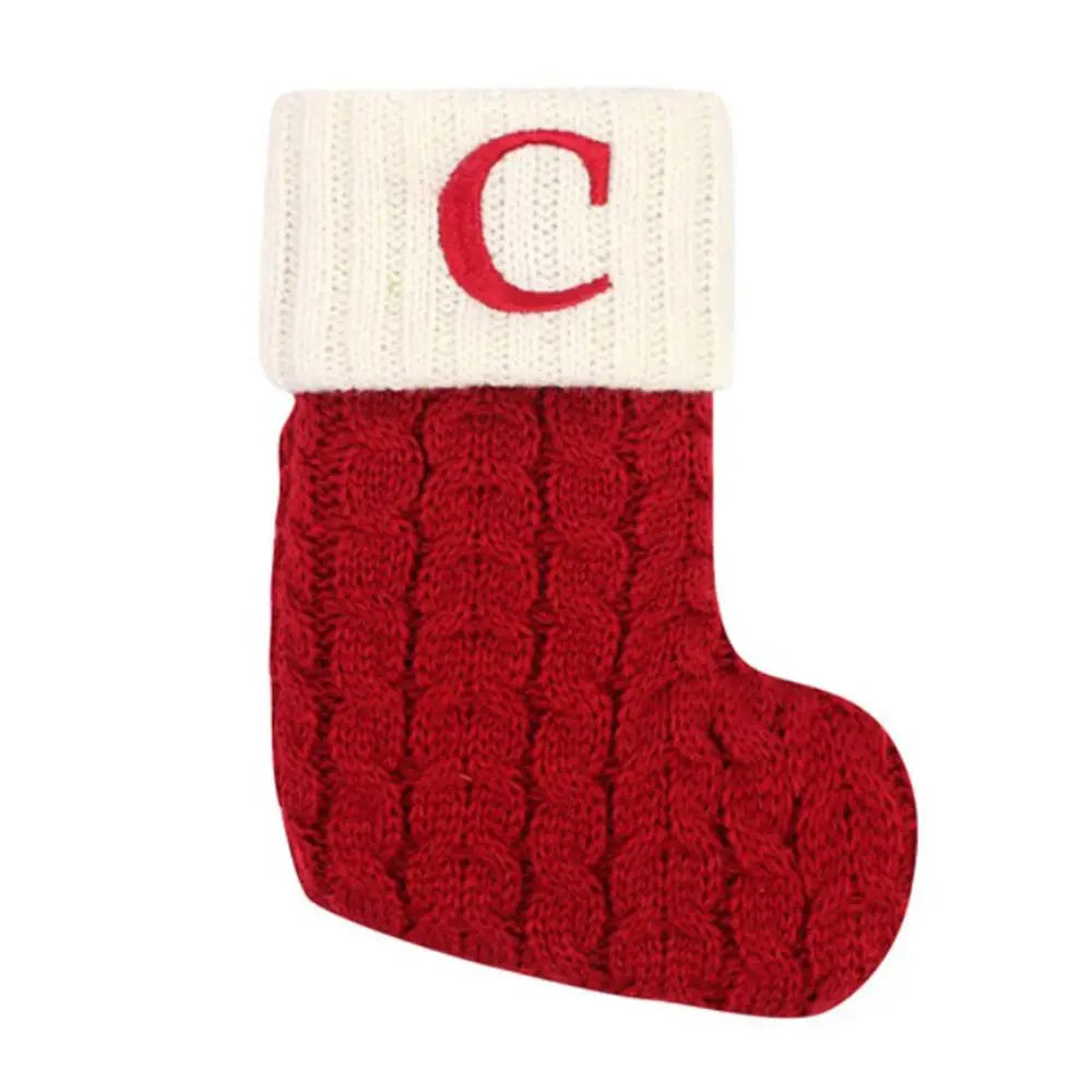 Knitted Christmas Stocking – Alphabet Letter Xmas Décor Gift Christmas Stocking Axl C