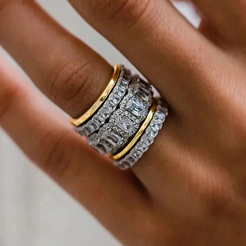 Huitan 5-Piece CZ Wedding Ring Set for Women | Brass & Zirconia Wedding Ring Set Axl A776 10