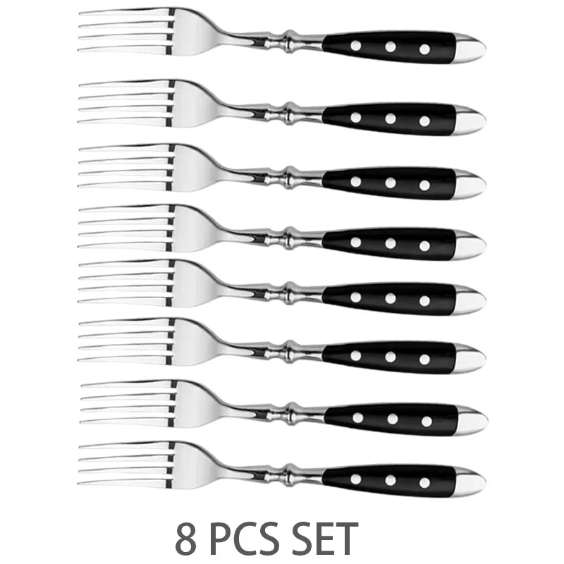 Stainless Steel Dinner Fork – Black Polka Dot, Dishwasher Safe Dinner Fork Axl 8pcs