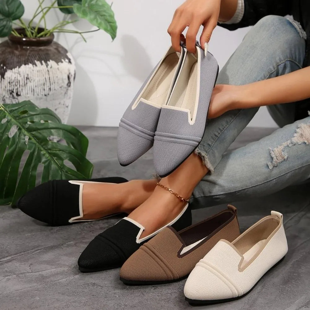 Women's Knitted Pointed Toe Flat Slip-On Shoes | Breathable Women's Flat Shoes Axl