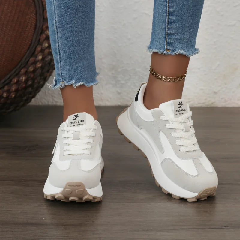 Women's Chunky Sneakers – Lace-Up PU Leather Fashion Shoes Chunky Sneakers Axl