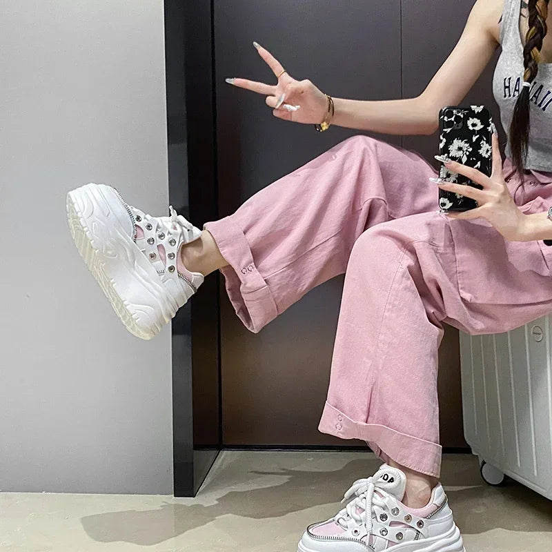 YEAE Women 8CM Platform Chunky Lace-Up Sneakers | Spring Shoes Platform Sneakers Axl