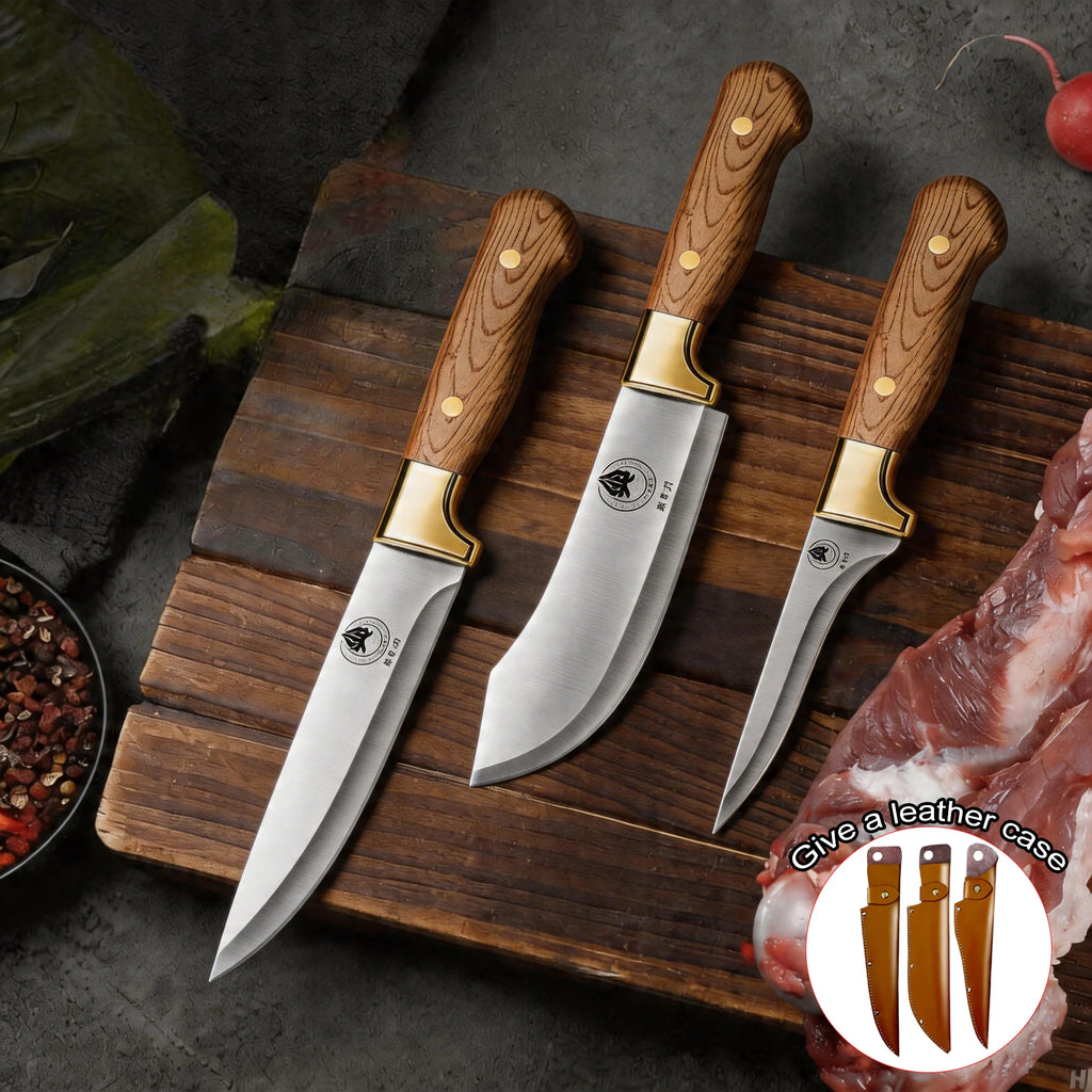 Kitchen Butcher Knife Set with Leather Sheath – 1 or 3 Piece Butcher Knife Set Axl
